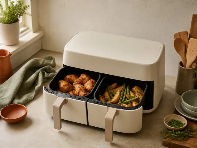 Air fryer z dwiema szufladami - jak planować cały obiad?