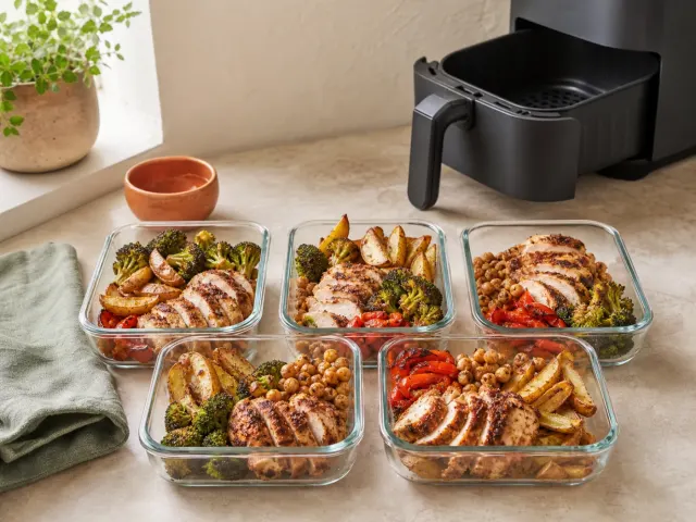 Meal prep z air fryerem - plan na 5 dni bez suchego jedzenia