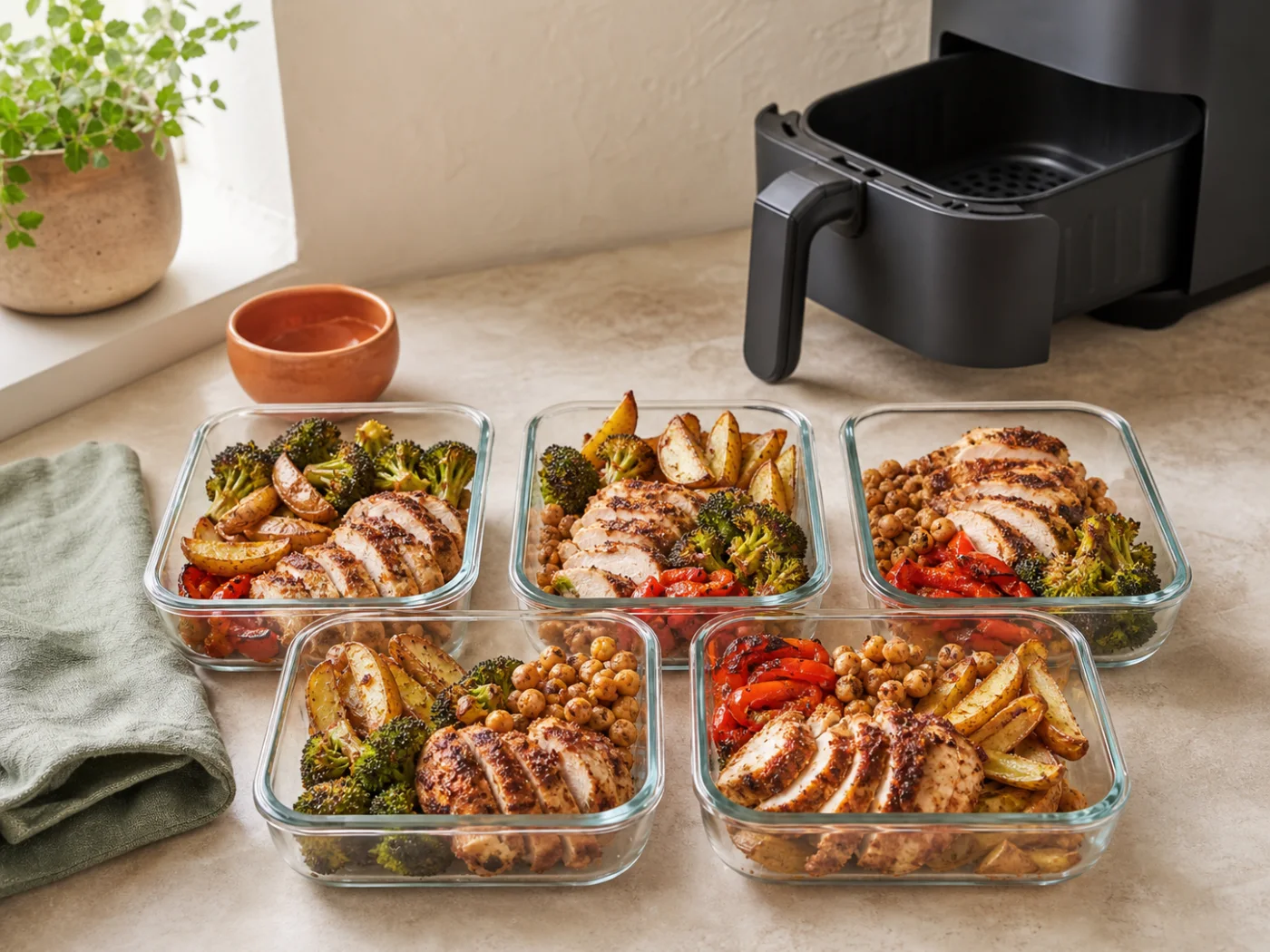 Meal prep z air fryerem - plan na 5 dni bez suchego jedzenia