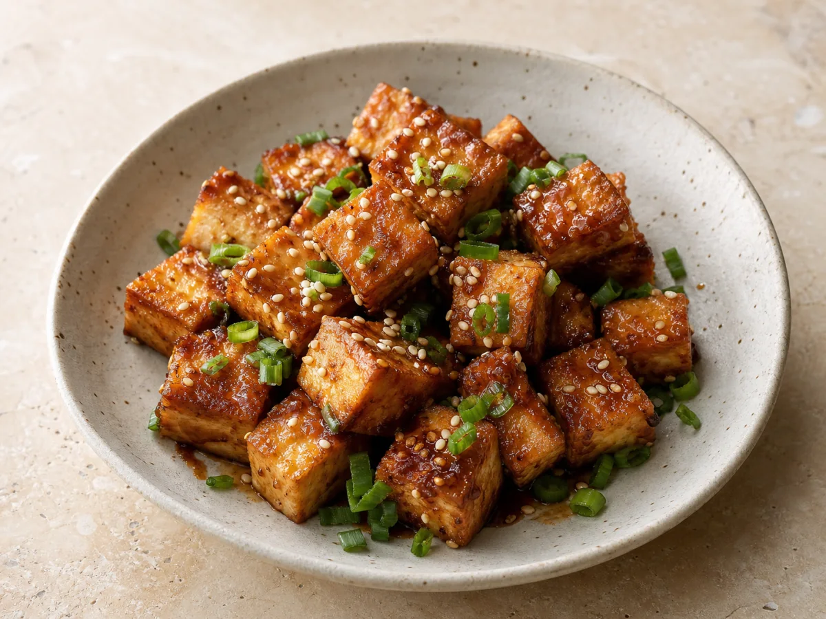 Chrupiące tofu teriyaki przygotowane w air fryerze