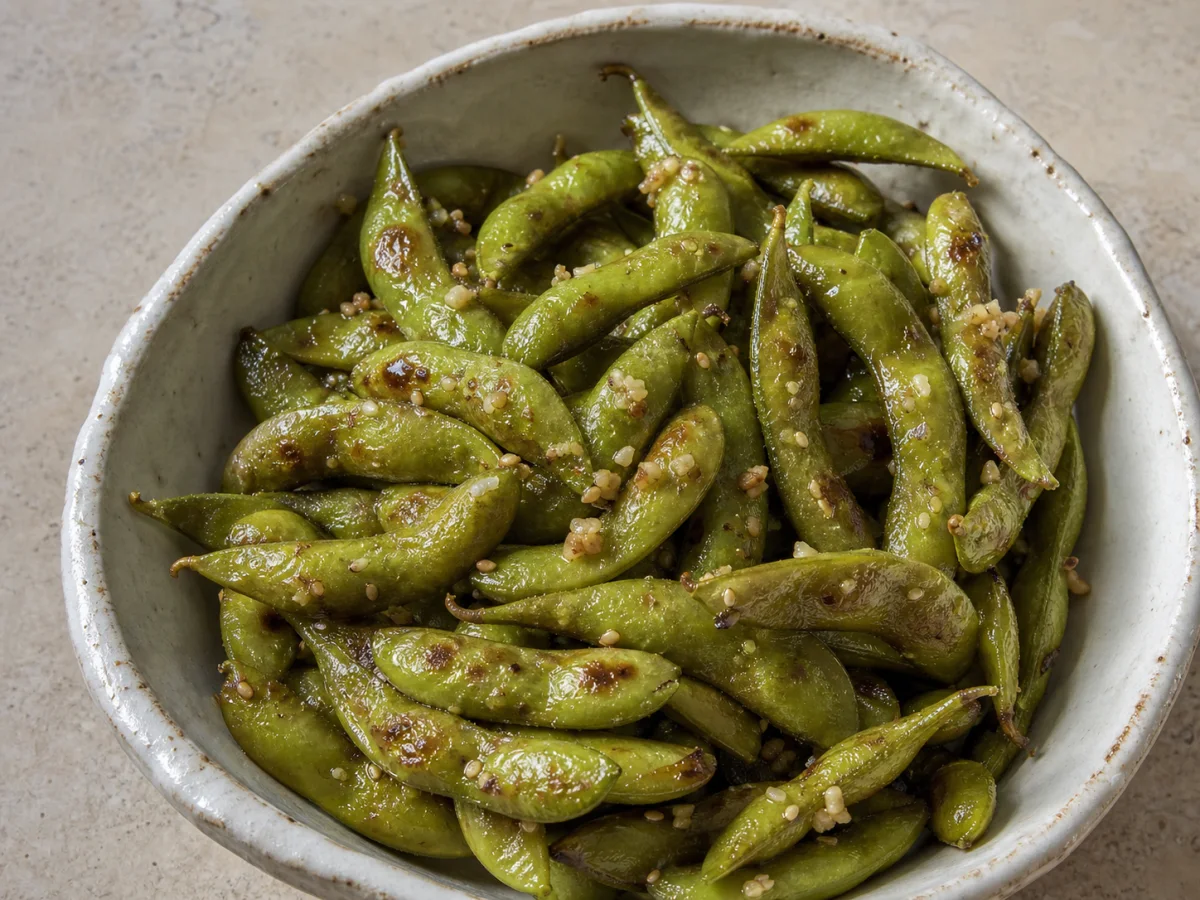 Edamame imbirowo-czosnkowe przygotowane w air fryerze